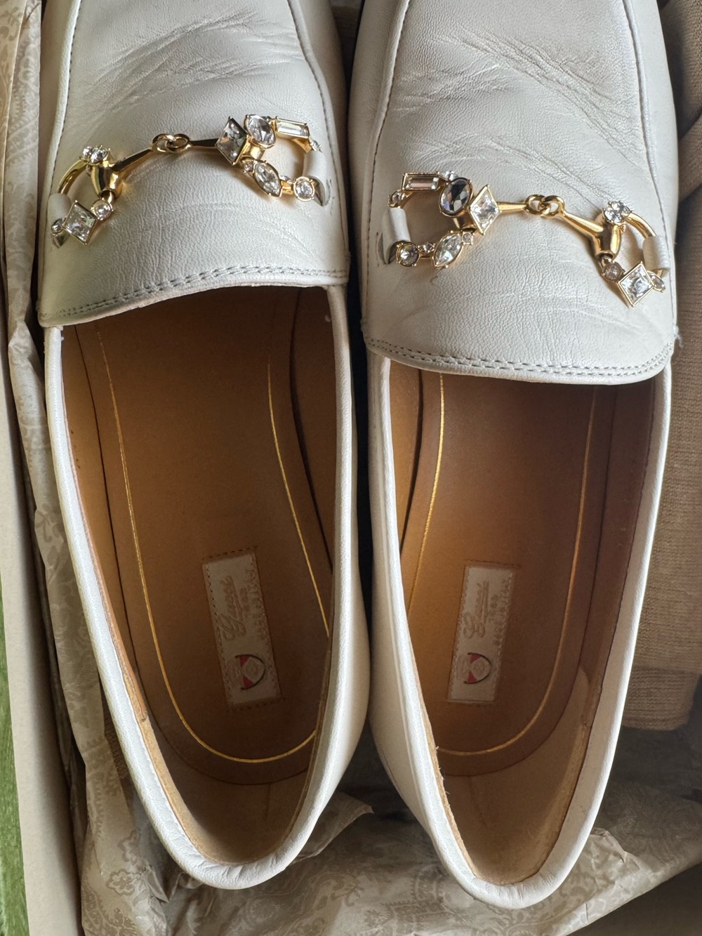 GUCCI Malaga Crystal Horsebit Womens Jordaan Loafers Mystic White (38) - Picture 10 of 13